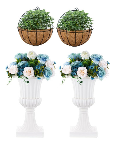 2 Pcs Urn Planter & 2 Pcs Wall Hanging Planter
