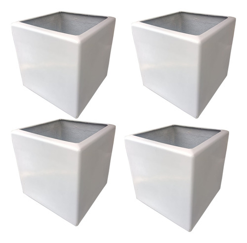 4 Macetas De Fibra De Vidrio Cubo 40x40 Cm.