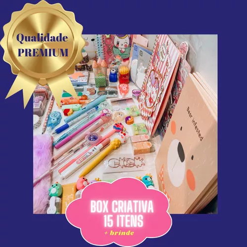 Caixa Kit Papelaria Fofa 15 Itens Kawaii Divertidos - Papelaria Duas Meninas