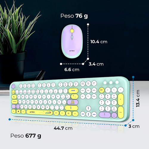 Kit Teclado Y Mouse Acteck Creator Mk485 Inalambrico Tiffany