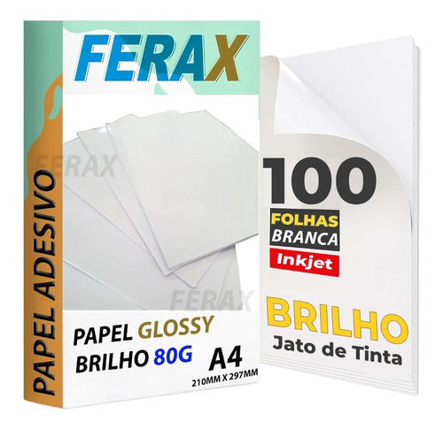 Papel Fotográfico Adesivo Prova D'água - 100 Folhas 80g A4 Cor Branco