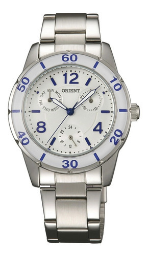 Reloj Orient Acero Calendario Sumergible 50m Mujer Fut0j002w Color de la malla Plateado Color del bisel Blanco Color del fondo Blanco