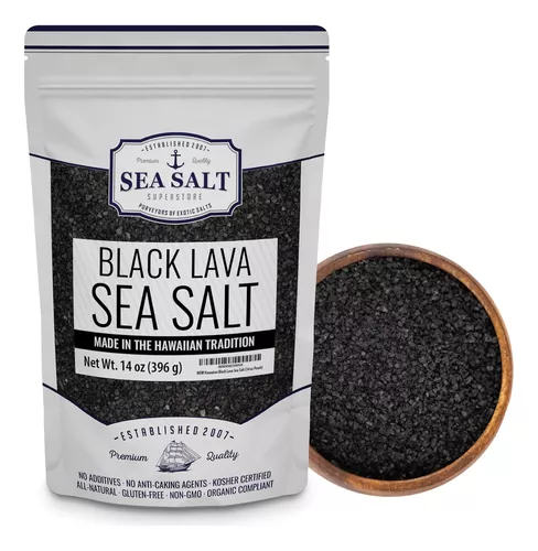 Sal marina negra hawaiana | 100% natural orgánica | Gran sal de acabado  gourmet y perfecta para cosméticos profesionales de piel, cabello y baño 