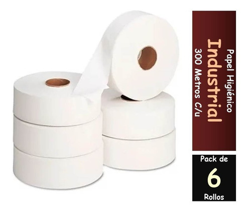 Papel Higienico Industrial 1 Hoja 300 Mts Pack De 6