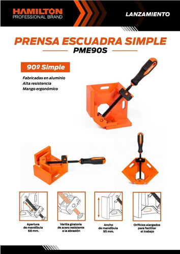 Imagen 2 de 6 de Prensa Escuadra Angulos Simple Carpinteria Hamilton Pme90s
