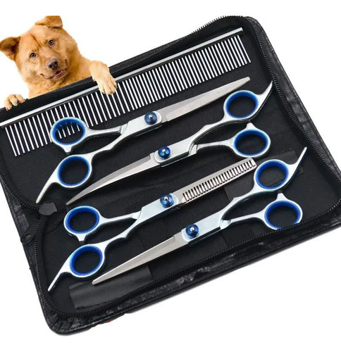 Set De Tijeras Peluquería Canina Perros Corta Pelo 4 Tijeras