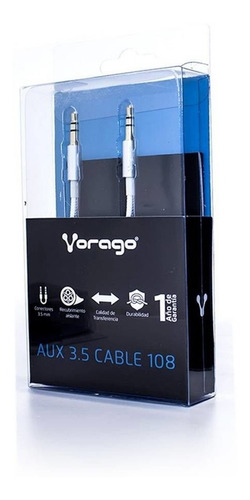 Cable Auxiliar Audio 3.5mm Vorago Bocinas Celulares Estereos Reforzado Blanco