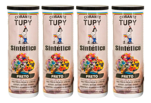 Corante Tupy Sintético 4un Preto Tingir Botões Zíper Acetato