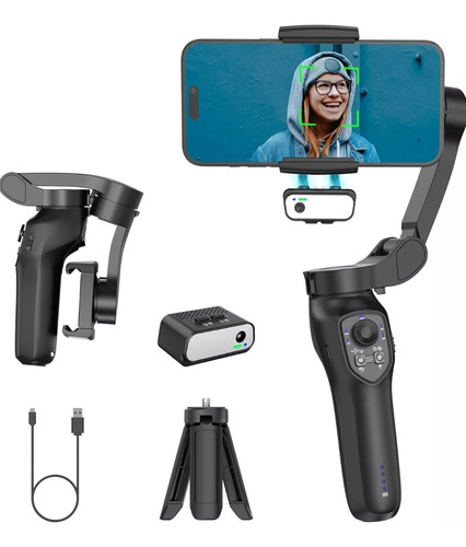 Estabilizador Celular Gimbal 3 Ejes L7cpro Con Ia Y Luz Negro