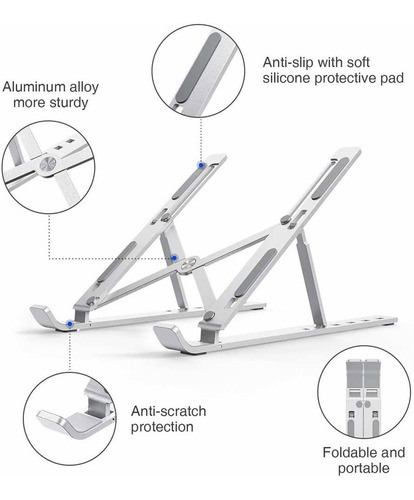 Imagen 3 de 10 de Base Soporte Para Portátil, Plegable Plata