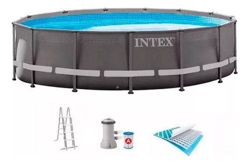 Pileta Estructural Intex + Accesorios + 2 Flota Flota Mm Color Gris Celeste