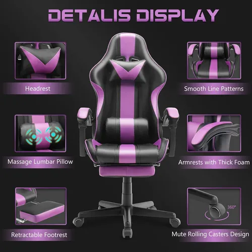 Silla De Juego Ferghana Púrpura Ergonómica Ajustable