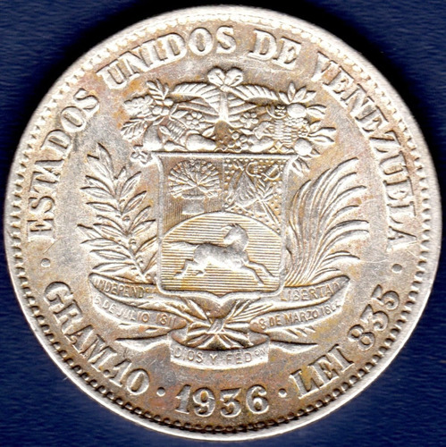 Moneda De Plata De 2 Bolívares Del Año 1936