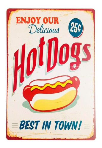 Placa Metal Pequeña Hot Dogs Best In Town Moblihouse