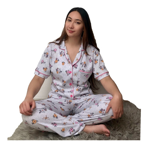Pijama Dama Camisa Manga Corta  Pantalón Largo Polialgodón
