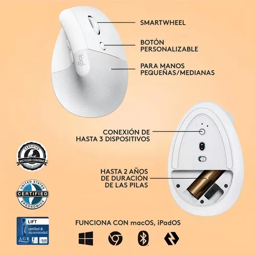 Mouse Logitech Lift Inalámbrico Ergonómico Sensor Óptico