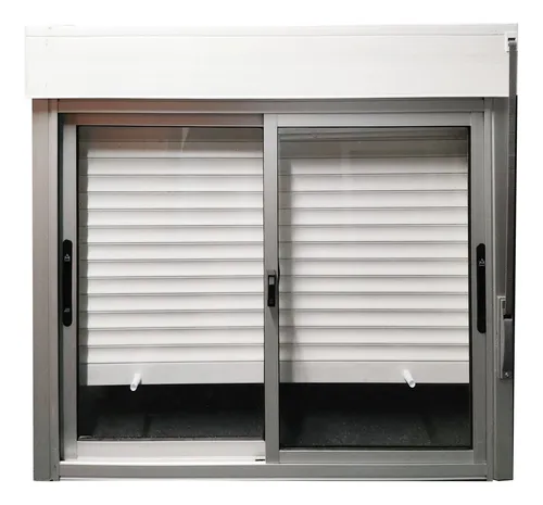 Ventana Monoblock de aluminio con cortina en pvc de 100 x 100 cm