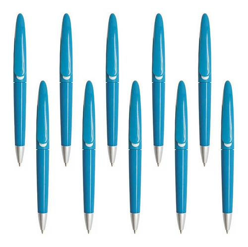 Paquete 10 Bolígrafo Plástico De Color Y Mecanismo Retráctil Exterior Azul Claro