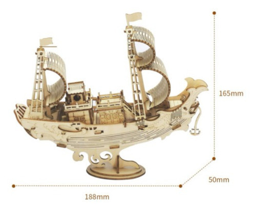 Puzzle 3D de madera con forma de barco japonés Tg307