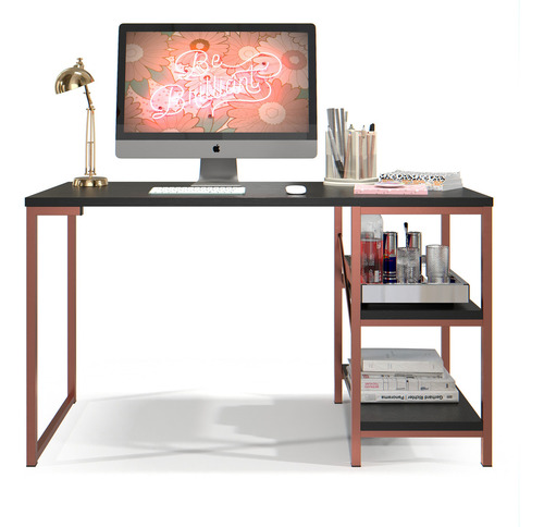 Escrivaninha MS Maciel & Signorini Mesa Com Prateleira Para Quarto Escritorio em Estilo Industrial Cor Cobre Preto