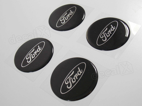 Kit Adesivos Emblema Resinado Roda Compatível Ford 85mm Cl19 Cor Preto E Escrita Cromada