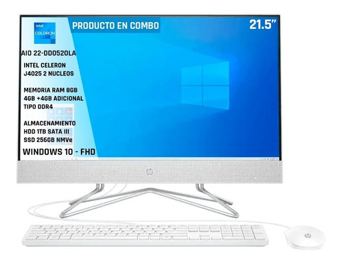 Imagen 1 de 5 de Computador Todo En Uno Hp Celeron J4025 8gb Hdd 1tb +ssd 256