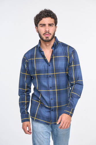 Camisa Moonkey Mod-2025 Slim Fit Para Caballero A Cuadros