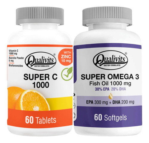 Super Vitamina C, Zinc + Super Omega 3 X 60 Caps - Qualivits Sabor Natural