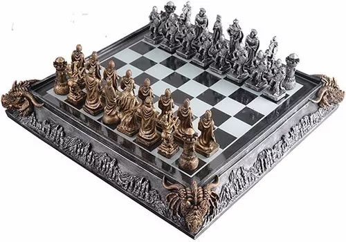 jogo de xadrez temático medieval Romano modelo 3 Tabuleiro dourado