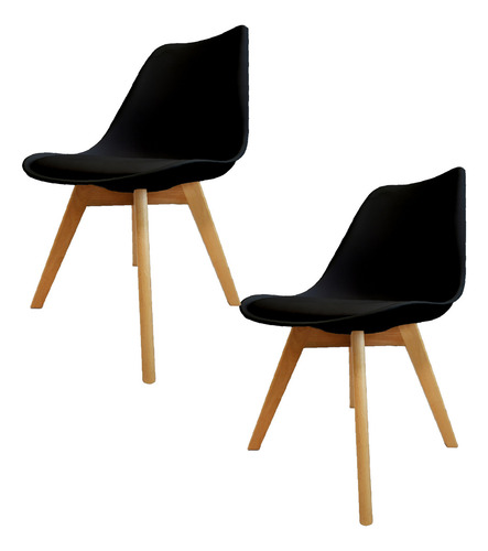 Set 2 Sillas De Comedor Tulip Patas De Madera Asiento Colcho Estructura de la silla Negro