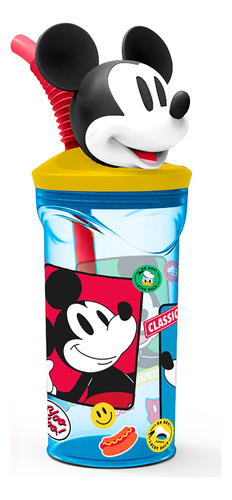 Vaso Niños 400ml Mickey Mouse Figura 3d Con Bombilla