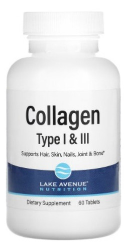 Colágeno tipo 1 E 3, 60 tabletas, Lake Avenue, cabello, piel y uñas