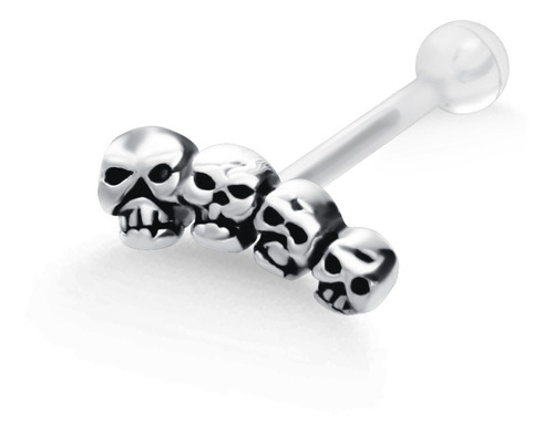 Piercing Prata 925 4 Caveiras Helix Haste Bioflex