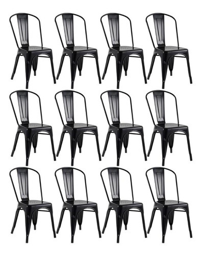 12 Cadeiras Tolix Iron Aço Metal Industrial Loft Cores   Cor da estrutura da cadeira Preto