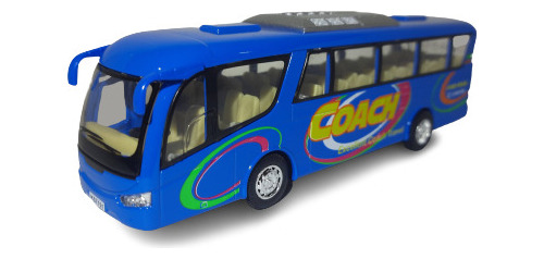 Miniatura Onibus Viagem Coach Azul  À Fricção 18 Cm