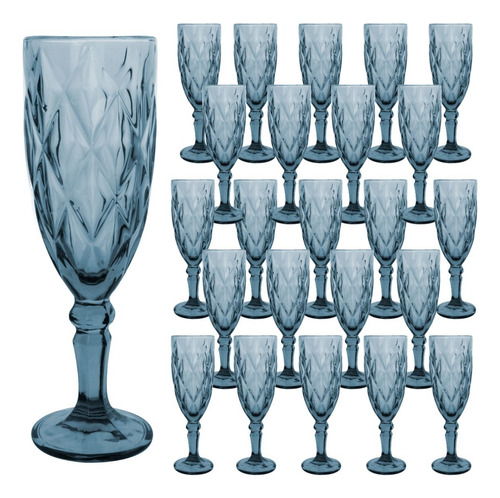 Copa Labrada Champagne Vidrio Flauta Cristal 170ml Vittori Color Azul Cobalto/24 Piezas