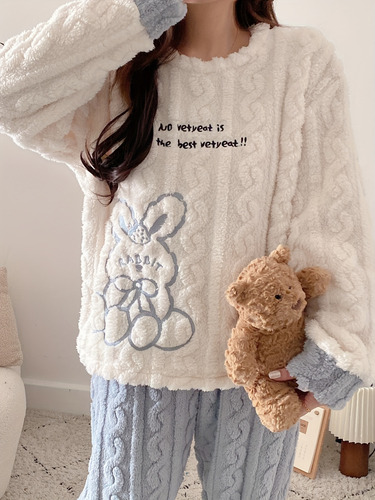 Conjunto De Pijama Polar De Invierno Para Mujer, Ropa De Hog
