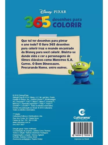 Livro 365 Desenhos Para Colorir Disney Pixar Culturama Infantil