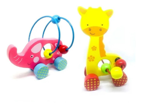 Animales Montessori Madera  Autito Rodante Cubeta Toys