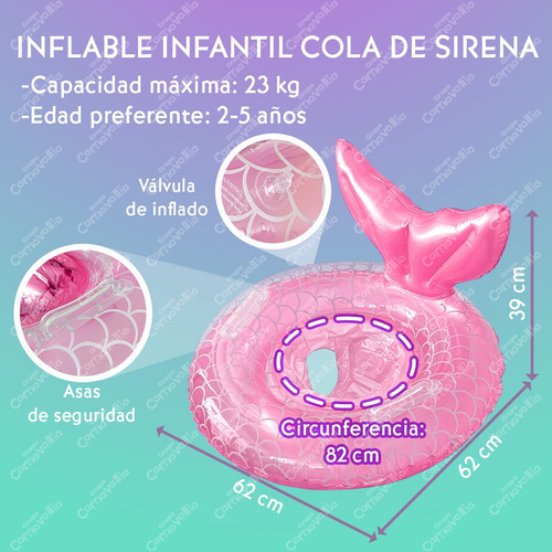 Inflable Flotador Cola Sirena Rosa Infantil Playa Alberca
