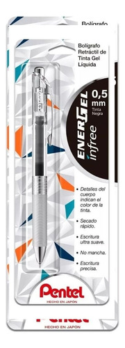 Boligrafo Pentel Infree Tinta Gel Liquida Negra 0.5mm