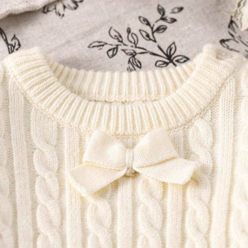 Sweater Tejido Abrigo Bebe Kids Saco Crema Con Ribete Negro