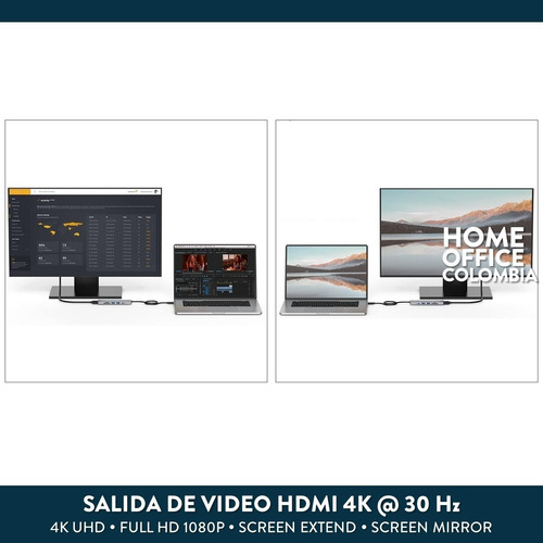 Imagen 3 de 4 de Adaptador Usb-c Hdmi 4k Usb 3.0 Lector Sd Pd Hub Multipuerto