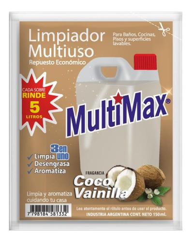 Limpiador Multimax Coco Vainilla Rinde 5 Litros X 150ml