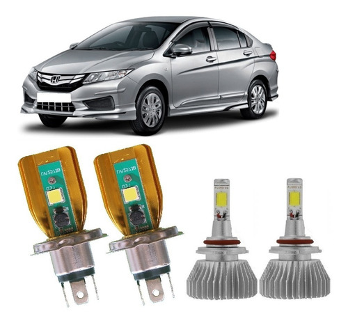  Kit Basic 2 Led Cob Alto Baixo Milha Honda City 2009 A 2014