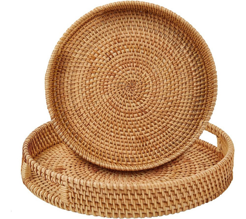 Bandeja Rattan Redonda 30cm Fibras Naturales Centro Mesa Marrón