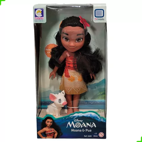 Boneca Moana C/ Porquinho Pua 33 Cm De Vinil Articulada