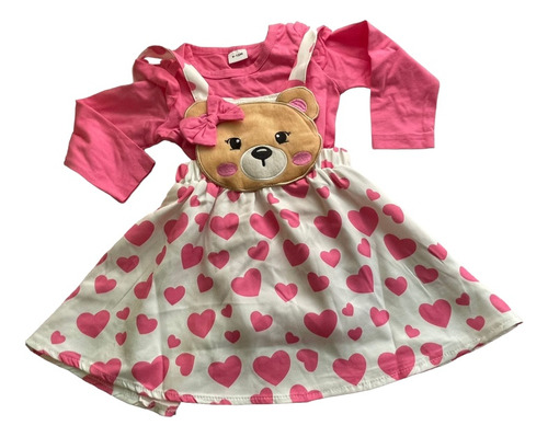 Set De Bebé Niña Vestido Osita Con Pañalero 9-12 M Conjunto 