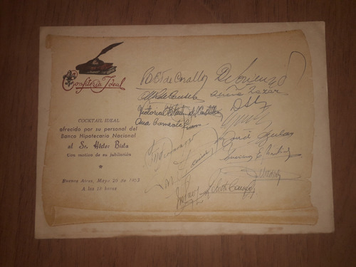 Antiguo Diploma Confitería Ideal Banco Hipotecario Año 1953 