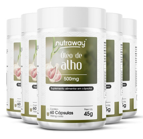 Kit 5 Óleo De Alho Nutraway 500mg 60 Cápsulas Sabor Natural